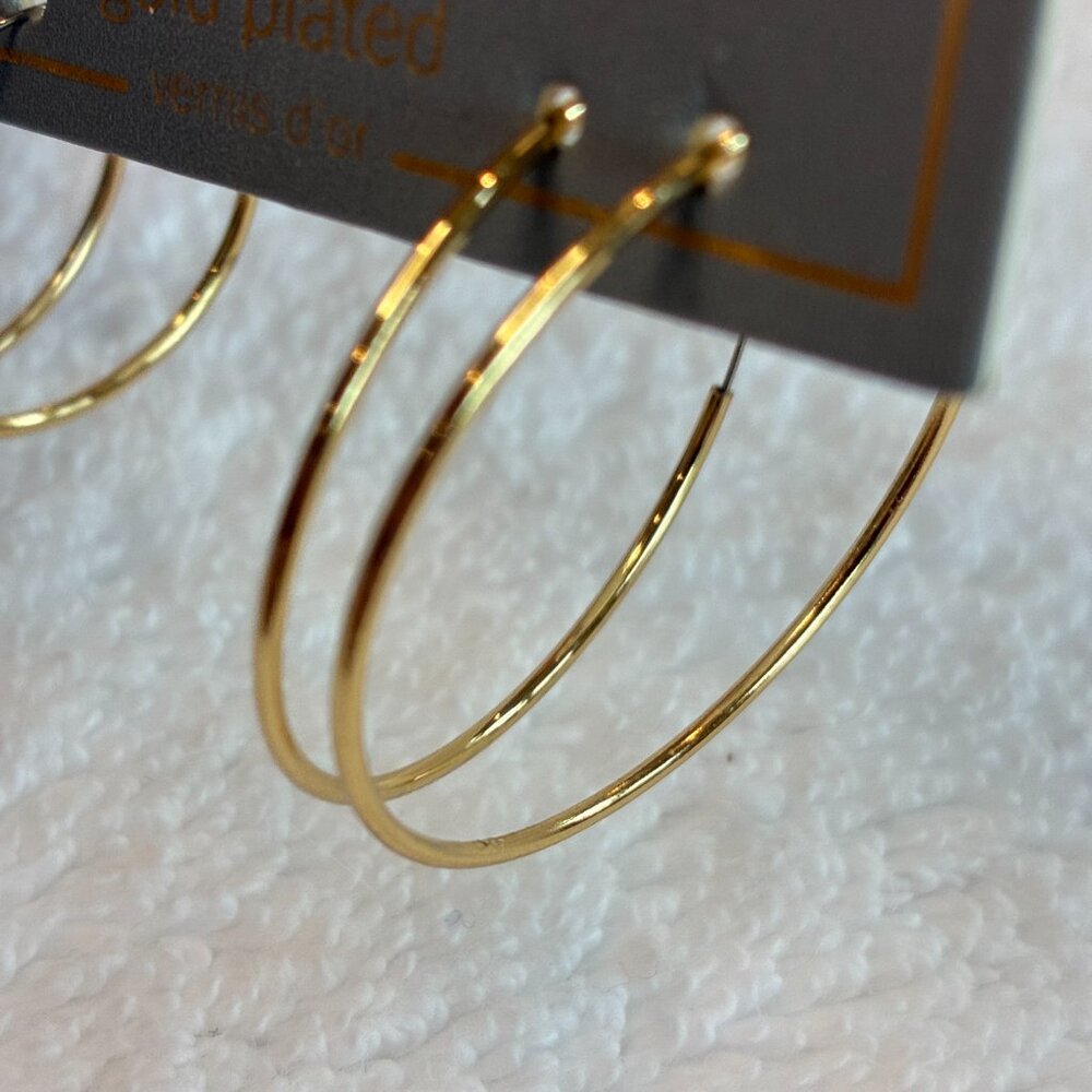 Gold Plated 2-Pair Hoop Earrings Jewelry - Picture 3 of 4
